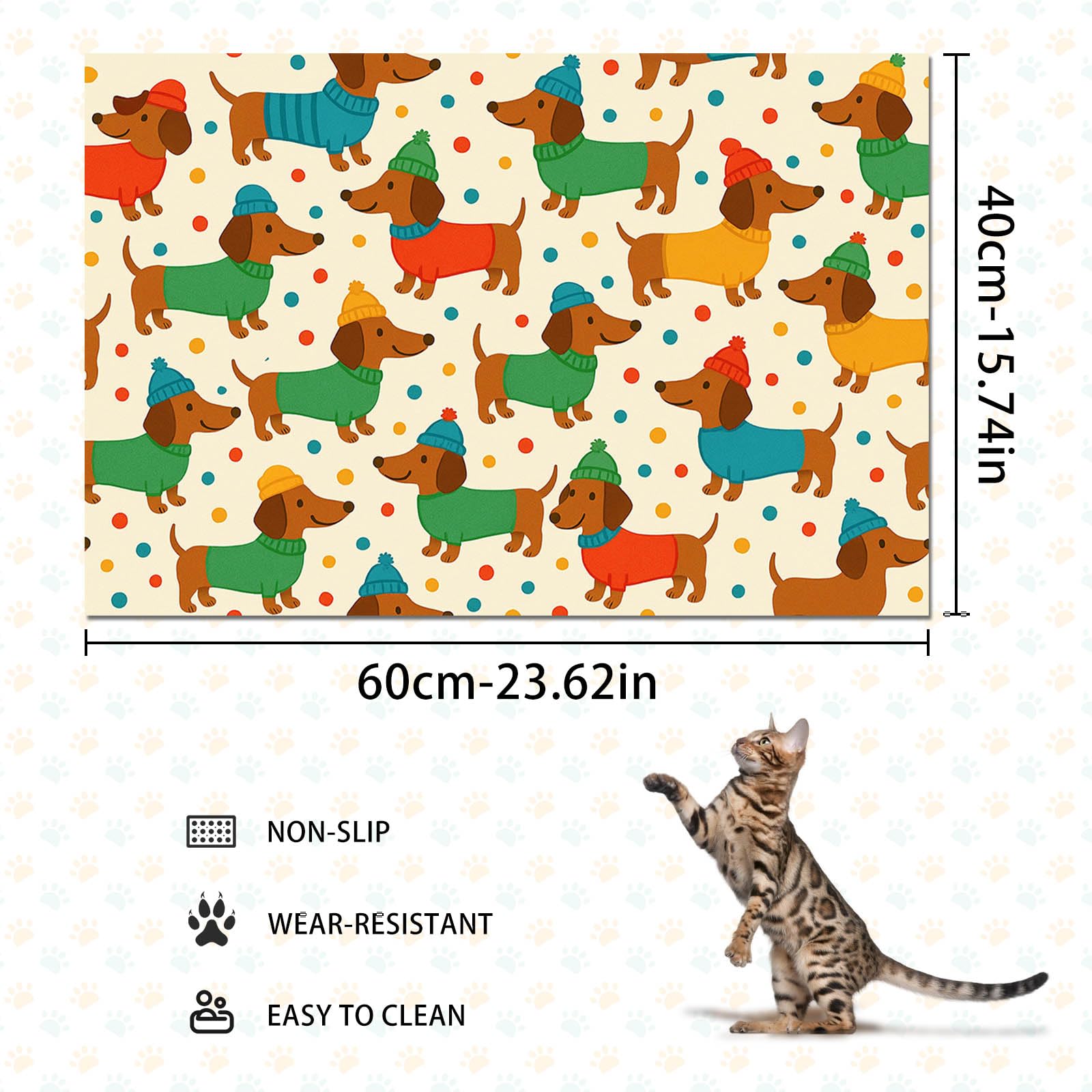 HOMETITUTE Dog Food Mat Dachshund Print Feeding Pad 24 x 16 Inch