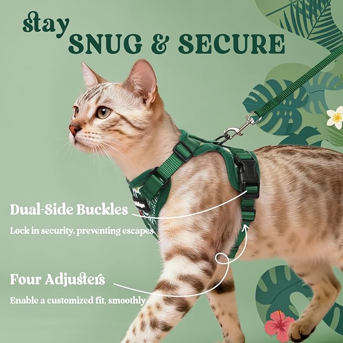 rabbitgoo Cat Harness and Leash for Walking, Escape Proof Soft Adjustable Vest Harnesses for Cats, Easy Control Breathable Reflective Strips Jacket,Rainforest Green,XXS