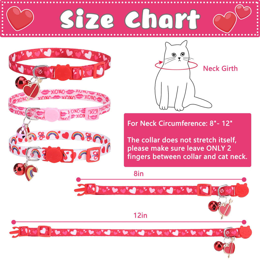 VKPETFR Breakaway Cat Collars with Bell & Cute Pendants, 3 Pack Safety Buckle Kitten Collars, Adjustable Pet Collar Ideal for Girl Boy Cats Puppy (Love Heart)