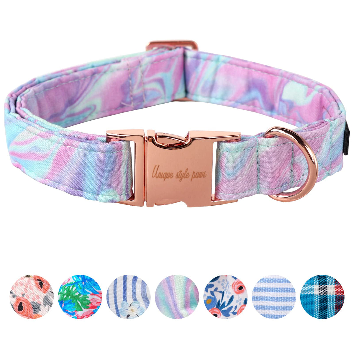 Unique style paws Dog Collar Metal Buckle Blue Striped Flower Collar Gift Durable Cute Collar for Small Medium Large Boys Girls Dogs