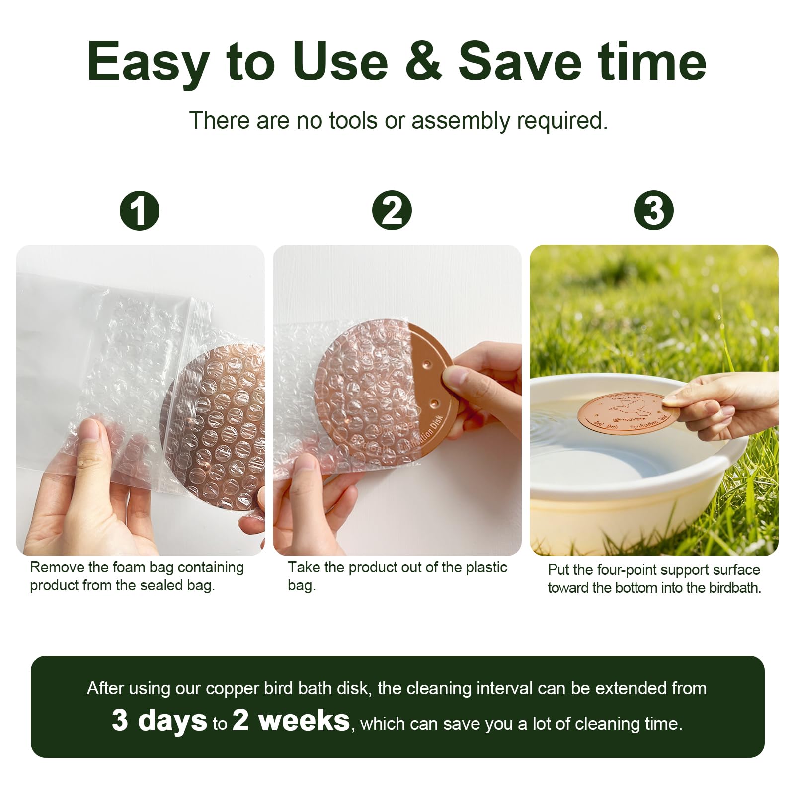 Ensayeer Pure Copper Disk for Bird Bath and Bowl Clean Water