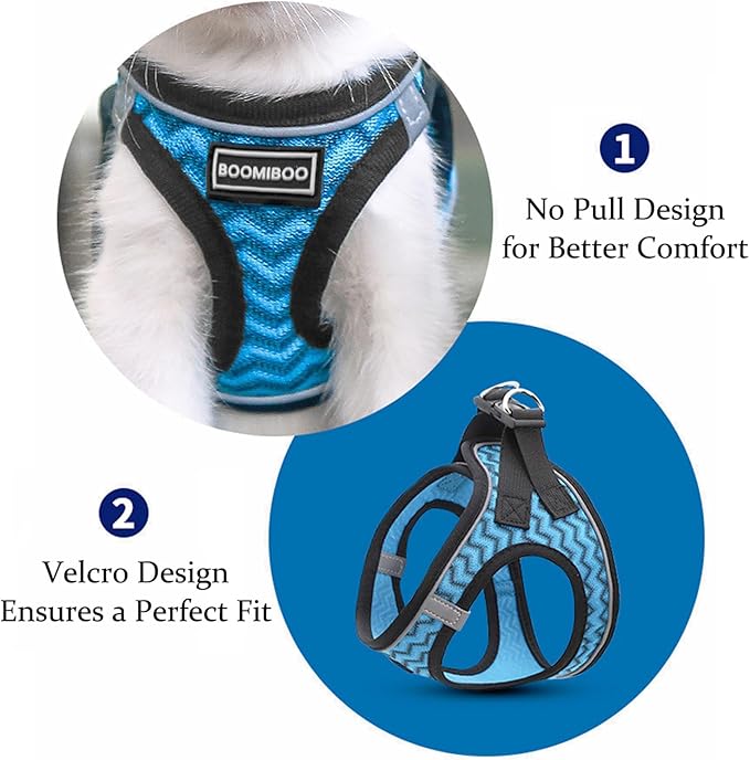 BOOMIBOO Dog Harness with Leash Set, No Pull Adjustable Reflective Step-in Puppy Pet Vest Harnesses for Small Medium Large Dogs and Cats,White Stripe L