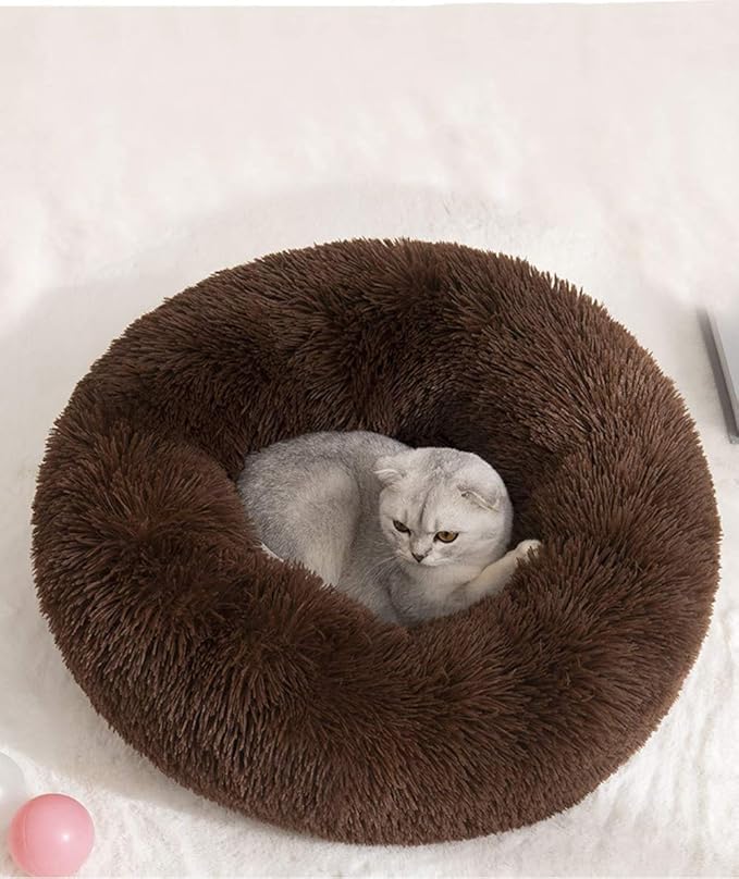 Plush Calming Donut Dog Bed for Small to Medium Dogs, 28 Inch Round Pet Bed