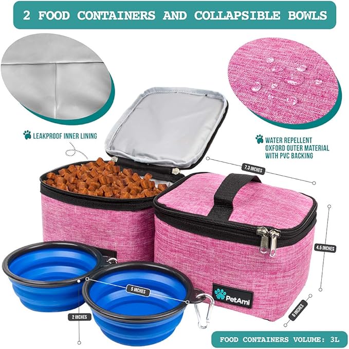 PetAmi Dog Travel Bag Organizer, Pet Supplies Tote Diaper Bag, Pink Medium