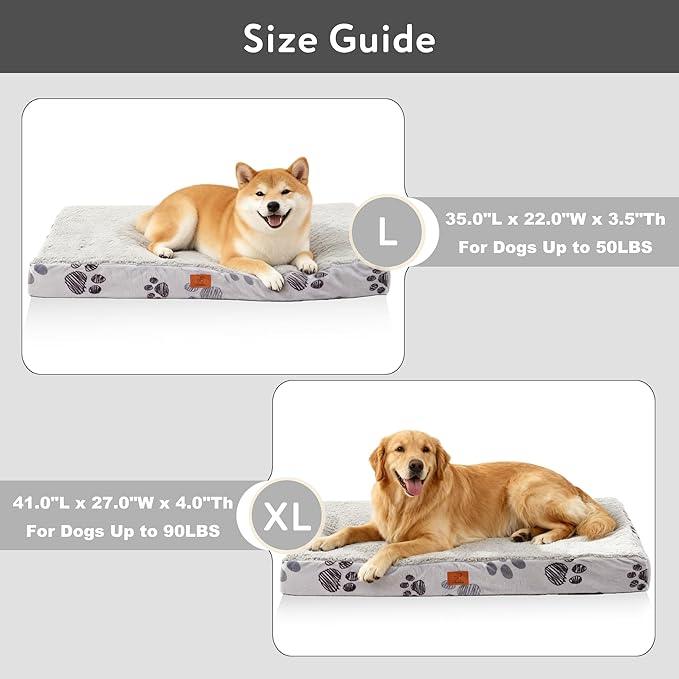 Waterproof Orthopedic Dog Bed for Large Medium Sized Dogs 35x22 Inch - Egg Crate Foam Pet Crate Bed with Removable Washable Cover, Plush Top Anti-Slip Bed Mat, Beige