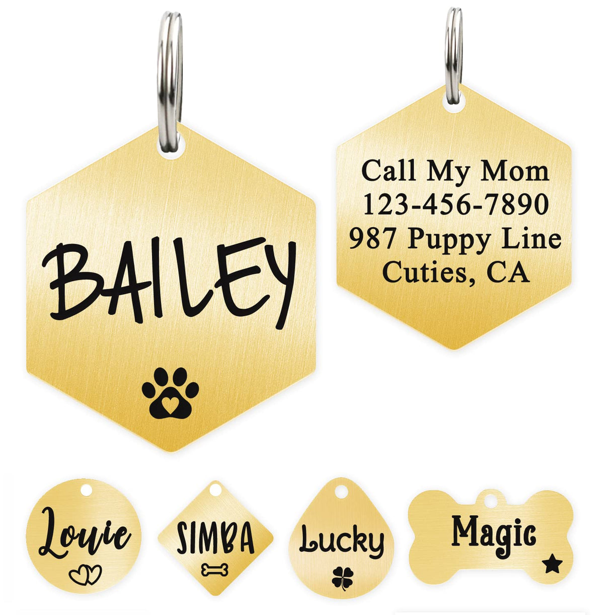 Ultra Joys Custom Personalized Pet ID Tag - Brushed Stainless Steel Heart in Rose Gold, Large