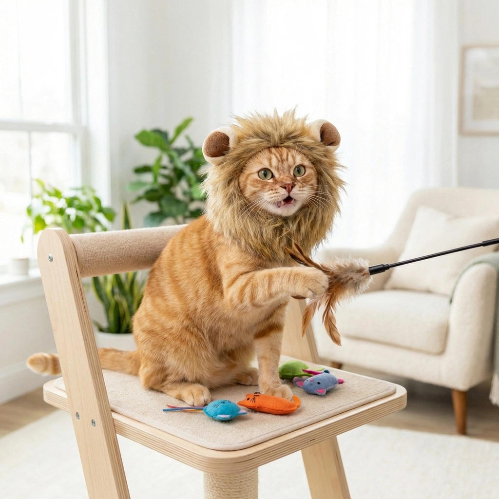 Adjustable Lion Mane Wig Pet Costume, Soft Halloween Cat Clothing with Secure Fit, Comfortable Feline Apparel for Parties, Fun Photo Sessions with Adorable Cat Costumes (Size S)