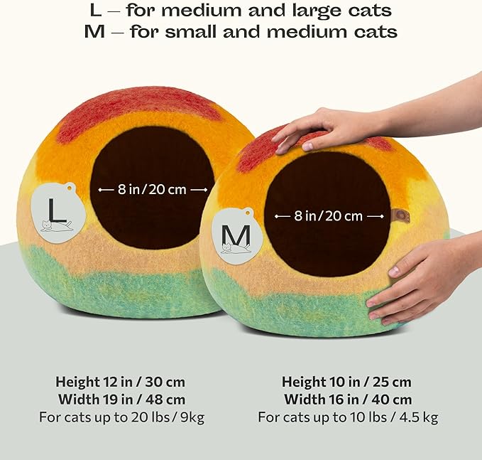 MEOWFIA Cat Cave - Merino Wool Bed for Indoor Cats (Tucson Sunset, Large)