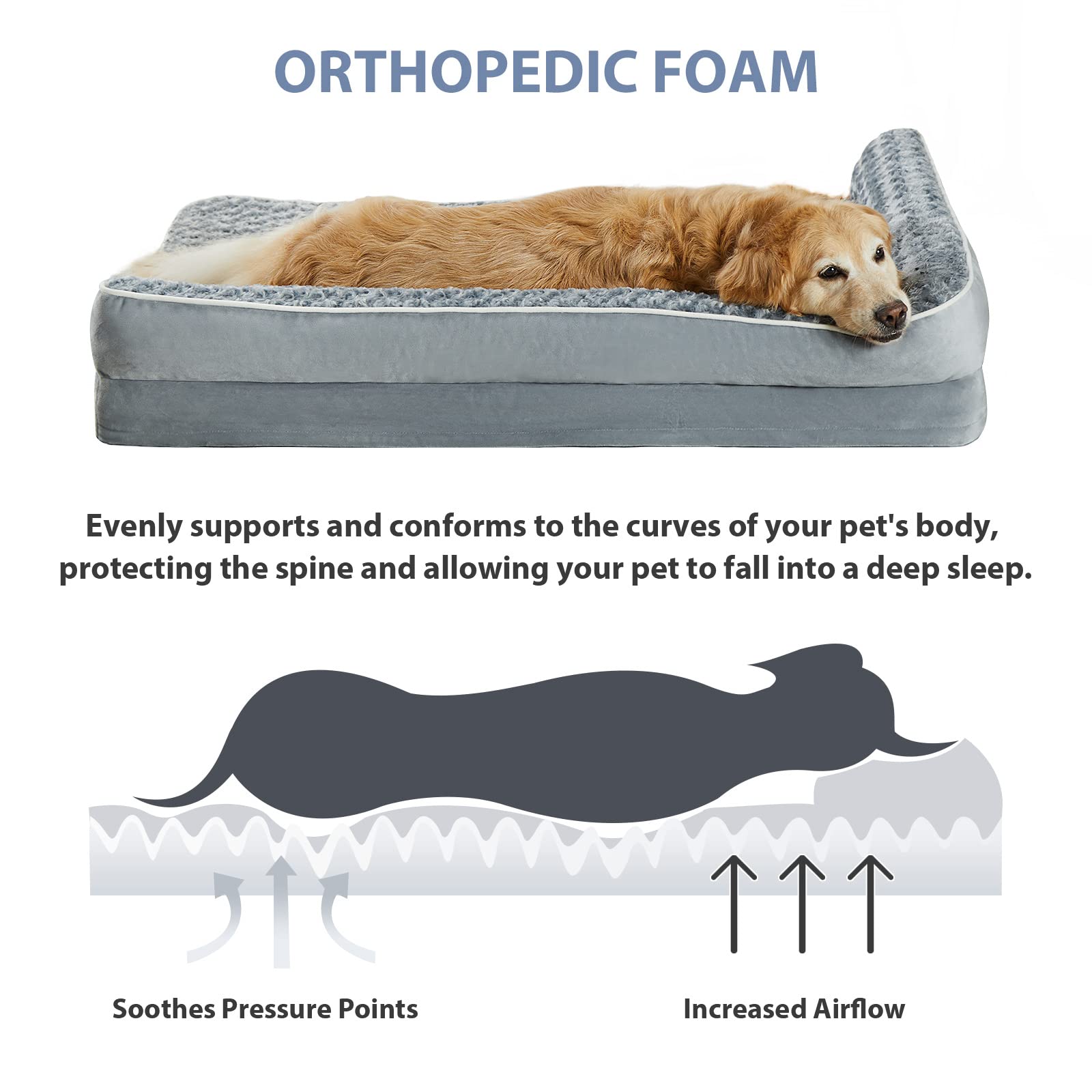 BFPETHOME Orthopedic Washable Dog Bed, Sleeping Couch for Large Senior Dogs