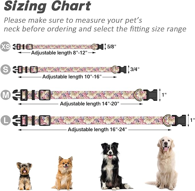 TMOODEL Reflective Dog Collar for Small Dogs, Cute Flower Theme Adjustable Heavy-Duty Nylon Puppy Collar for Boy and Girl Female, Soft Pet Accessories with Quick Release Buckle, Colorful Floral