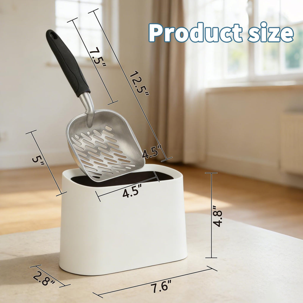 Midollarle Metal Cat Litter Scoop with Holder, Detachable Caddy Set, White