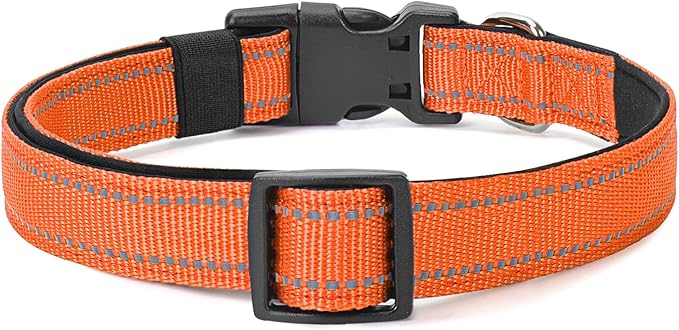 PenSeepet Reflective Dog Collar Padded with Soft Neoprene Breathable Quick Release Basic Dog Collars for Medium Large Dogs Orange