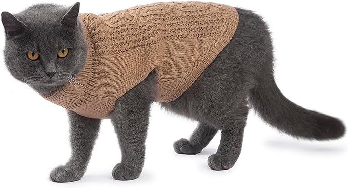 Stretchy Cat Sweater - 17 Colors & 6 Sizes | Snug Winter-Ready Knit for Boy/Girl Cats & Kittens(Khaki, Medium)