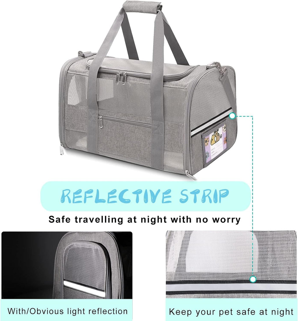 Simpelg Airline Approved Cat Carrier Soft-Sided Pet Carrier for Cats and Small Dogs 17“ Under Seat Travel Carrier TSA Approved with Foldable Bowl Breathable Mesh Collapsible & Machine Washable, Grey