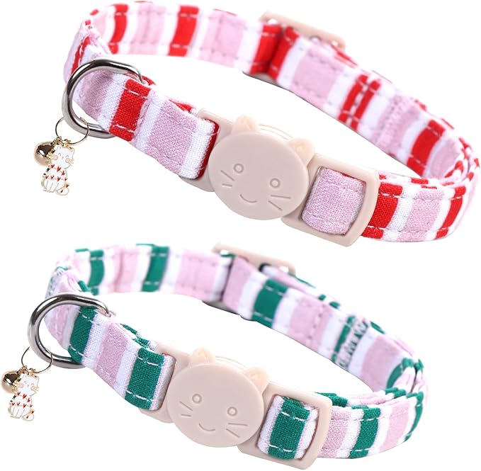 Elegant little tail 2 Pack Cat Collar- Christmas Cat Collars Breakaway with Bell Pendant Wedding Kitten Boy Girl Safety Adjustable 7-12 Inch Collar for Small Cats Puppy