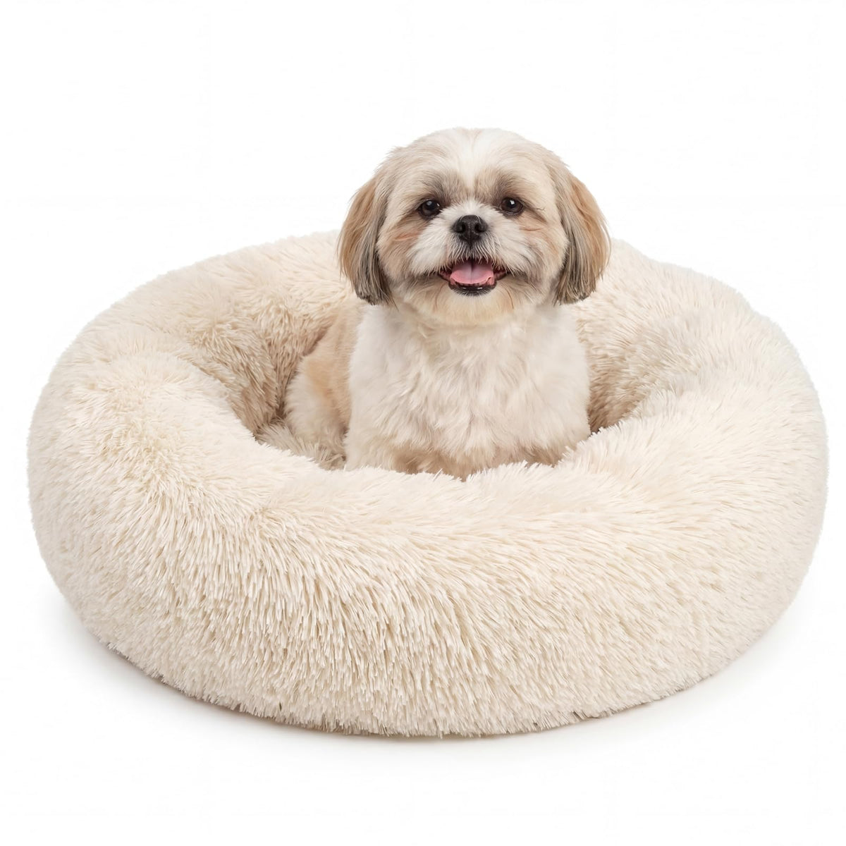 nononfish Round Calming Dog Bed,Plush Donut Pet Bed for Small Dogs