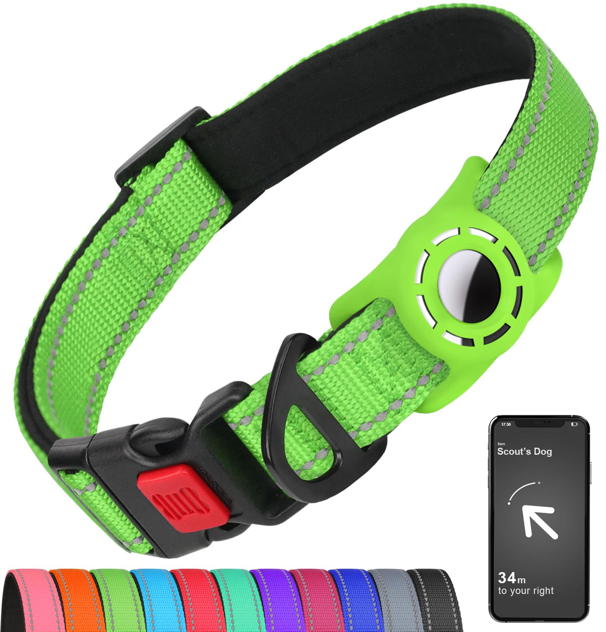 Erbine Reflective Dog Collar for Large Dogs with Silicone Tag Holder