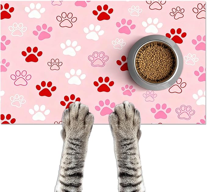 HOMETITUTE Cat Feeding Mat Rubber Backing Bowl Placemat 24 x 16 Inch