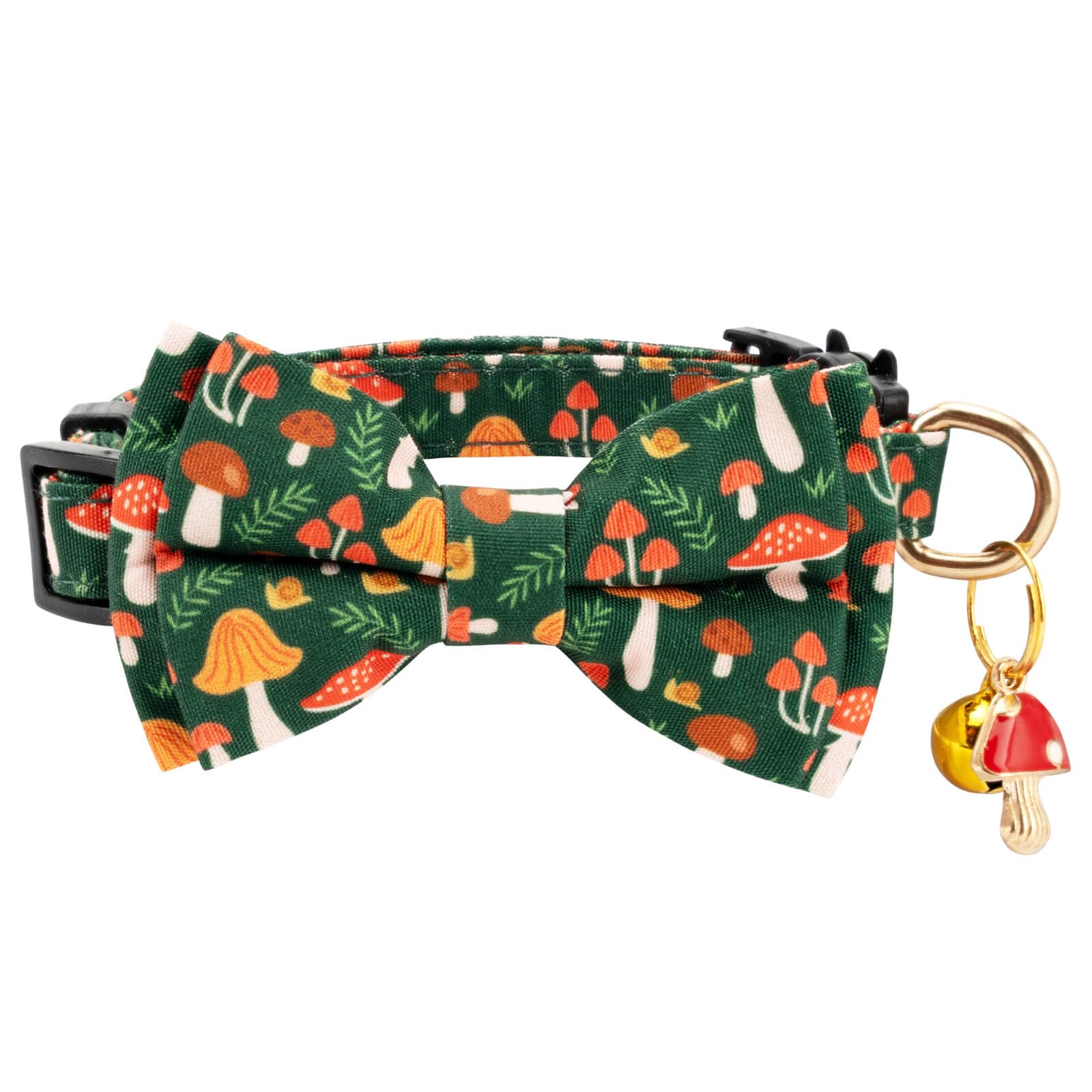 Gelwoo 2 Pack Cotton Cat Collar with Bow Tie and Bell for Male Female Cats,Soft Fancy Breakaway Kitty Kitten Collar with Ghost& Pumpkin Patterned Design for Boy Girl Cats. (Pumpkin&Mushroom)