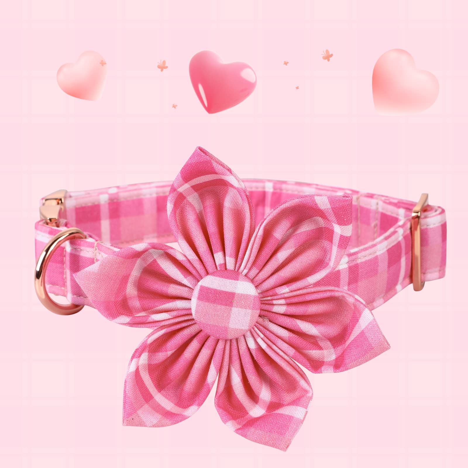 Lionheart Glory Cute Dog Collar, Pink Floral Dog Collar with Flower, Soft Adjustable Pet Collar for X-Small Dogs Puppy Girl/Boy