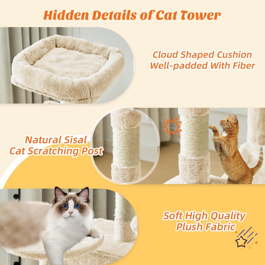 DUMOS 44 Inch Cat Tree Tower with Natural Sisal Scratching Posts