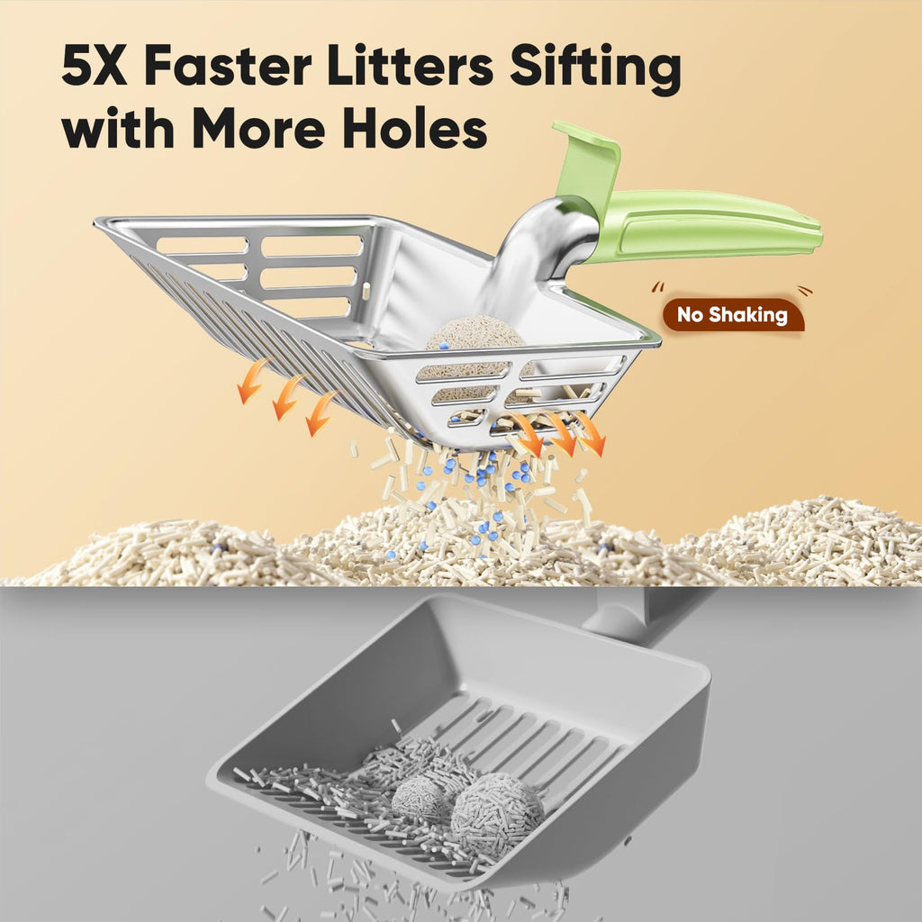 Large Metal Cat Litter Scoop w/ Deep Shovel, Dual-Size Holes & Hanging Hook