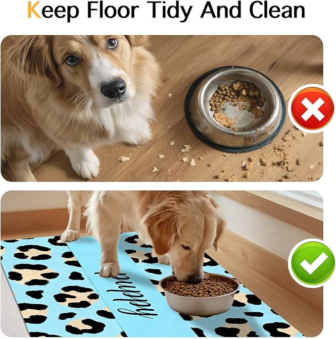 HOMETITUTE Puppy Feeding Mat Blue Leopard Print Meal Pad 20 x 12 Inch