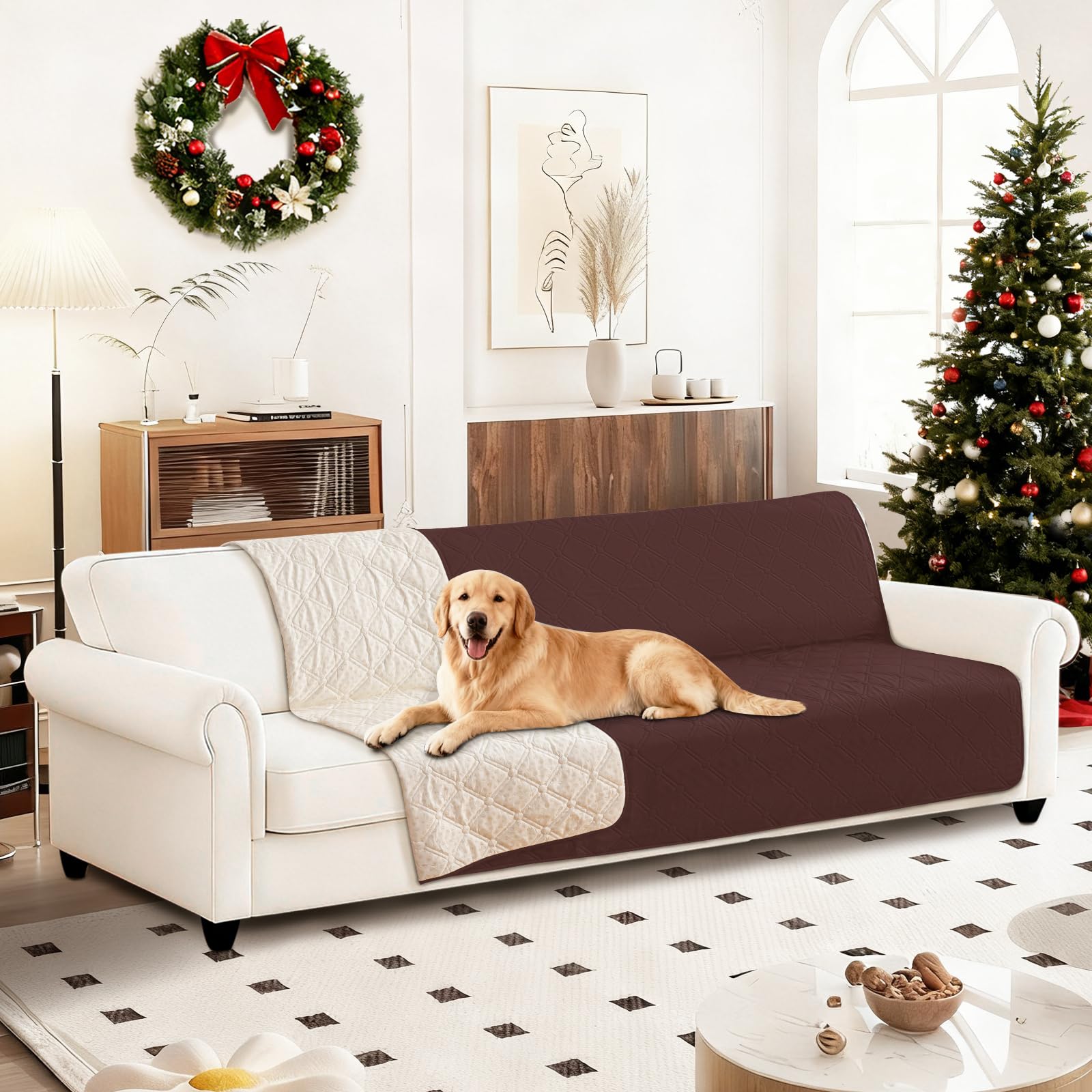 CYCMACO Waterproof Couch Covers for Pets, Waterproof Dog Bed Cover, Anti-Slip Soft Dog Blankets, Couch Cover for Dogs Washable, Pet Blanket for Puppy Large Dogs Cat (82x102 Inch, Coffee)