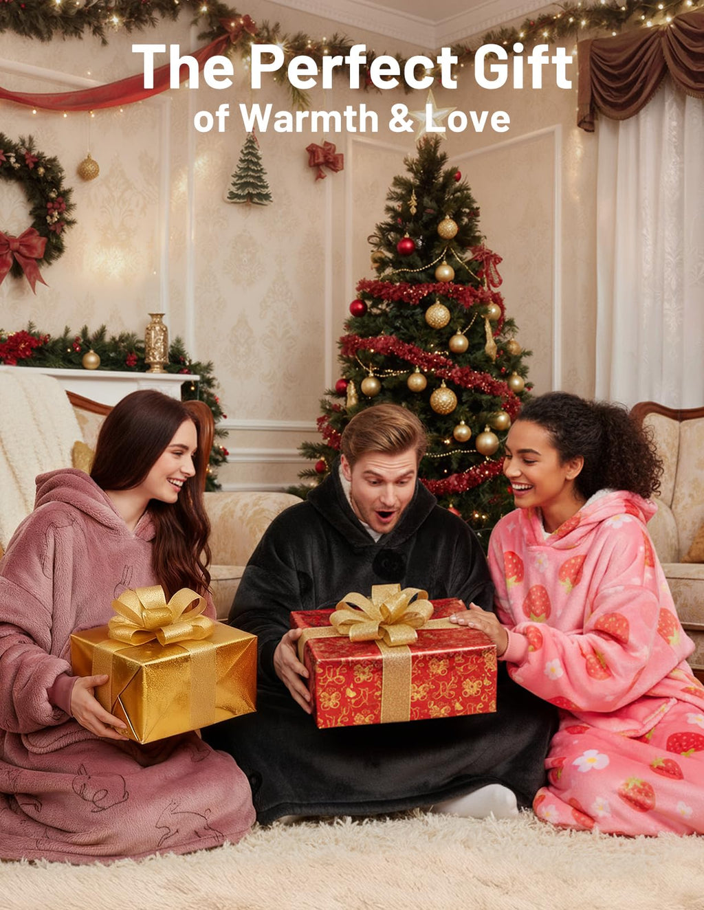 Mewaii Bunny Wearable Blanket Hoodie with Giant Pocket Cozy Gifts for Women