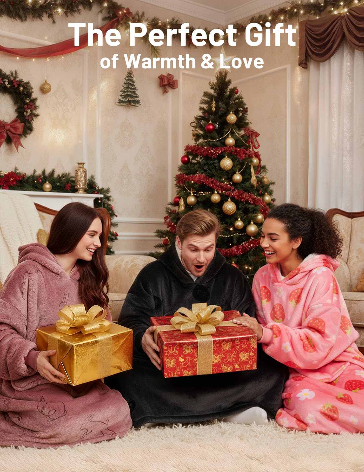 Mewaii Bunny Wearable Blanket Hoodie with Giant Pocket Cozy Gifts for Women