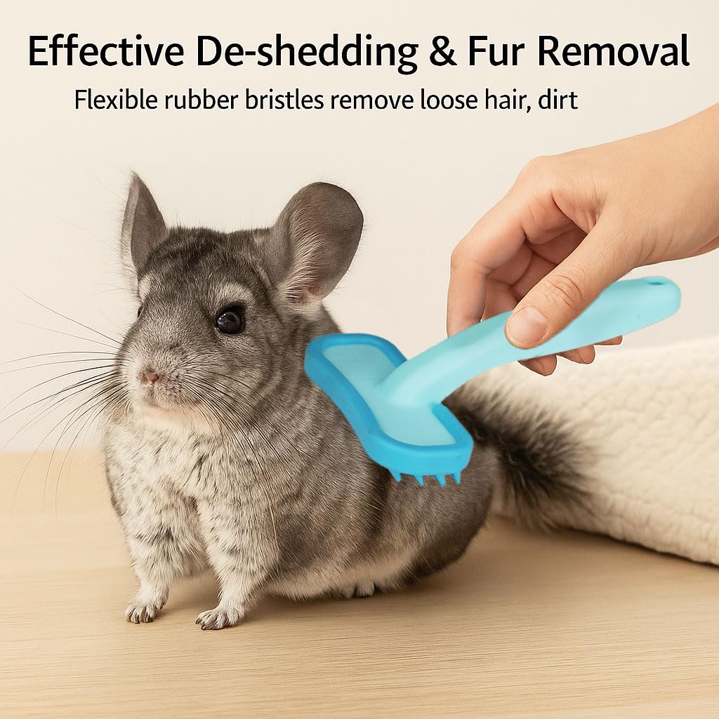 Oxiros 2 Pack Bunny and Chinchilla Grooming Brush – Soft Silicone De-Shedding Bath & Massage Comb for Rabbits, Guinea Pigs, Small Pets, Cats, Dogs, Kittens & Puppies