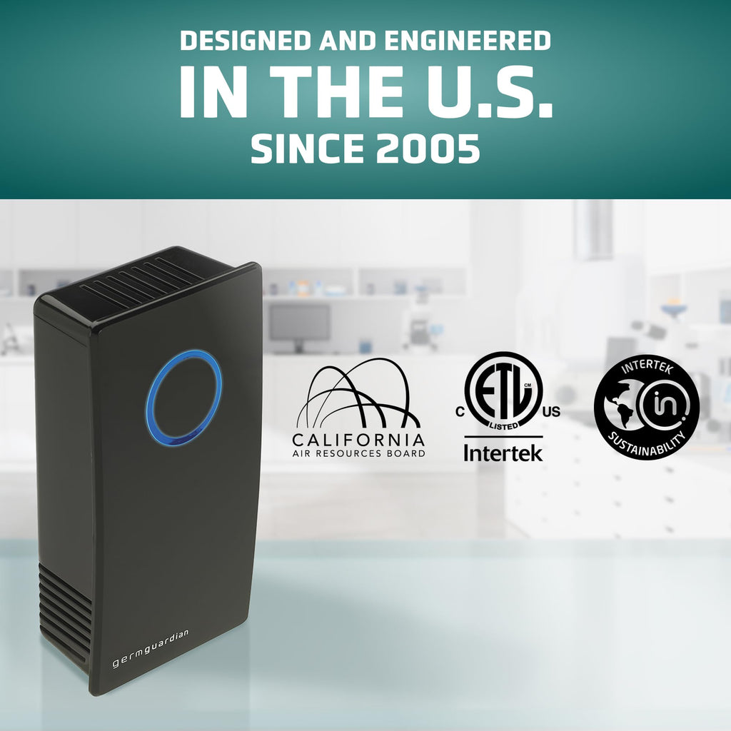 Germ Guardian GG1100B 7” Pluggable Small Air Purifier, Small Room Wall Air Sanitizer, Freshens Air, UV-C Light Kills Germs, Reduces Odors from Pets, Cooking, Mold, GermGuardian, 1-Yr Wty (Black)