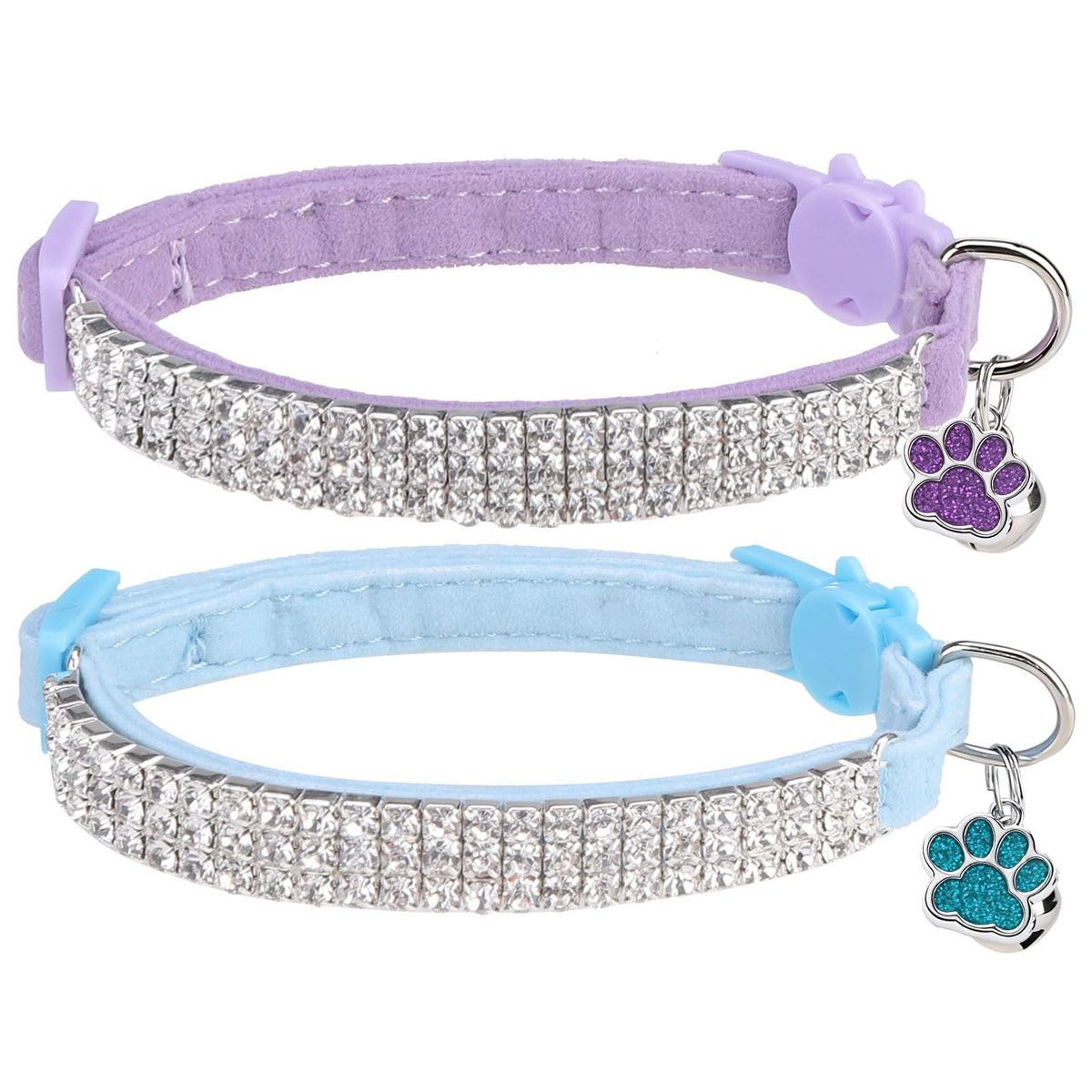 EXPAWLORER Soft Velvet Safe Cat Collars for Girl Cats,Lake Blue