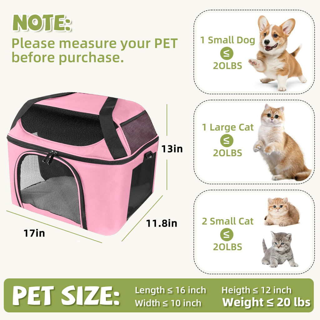 Soft Cat Carrier Up to 20 Lbs, Washable Pet Travel Bag for Kitten Puppy
