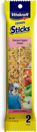 Vitakraft Crunch Sticks Parakeet Treats Golden Honey Flavor – Triple-Baked Snack with Vitamins A D3 E Riboflavin and B12 – Natural Wood Chew Center and Cage Clip Holder – Engaging 2 Stick Pack