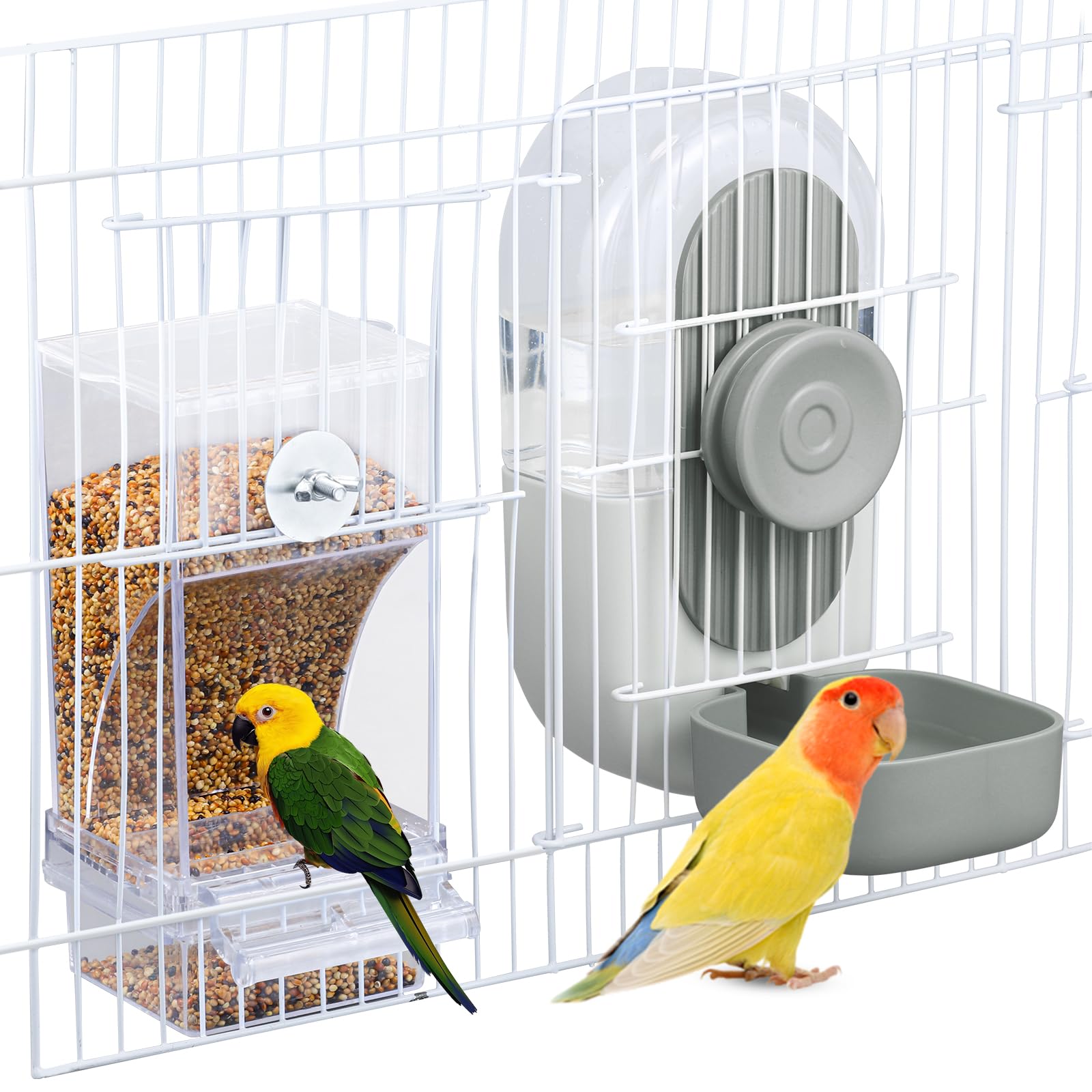 Lemtrflo No Mess Bird Feeder Water Dispenser, Parrot Cage Automatic Feeders