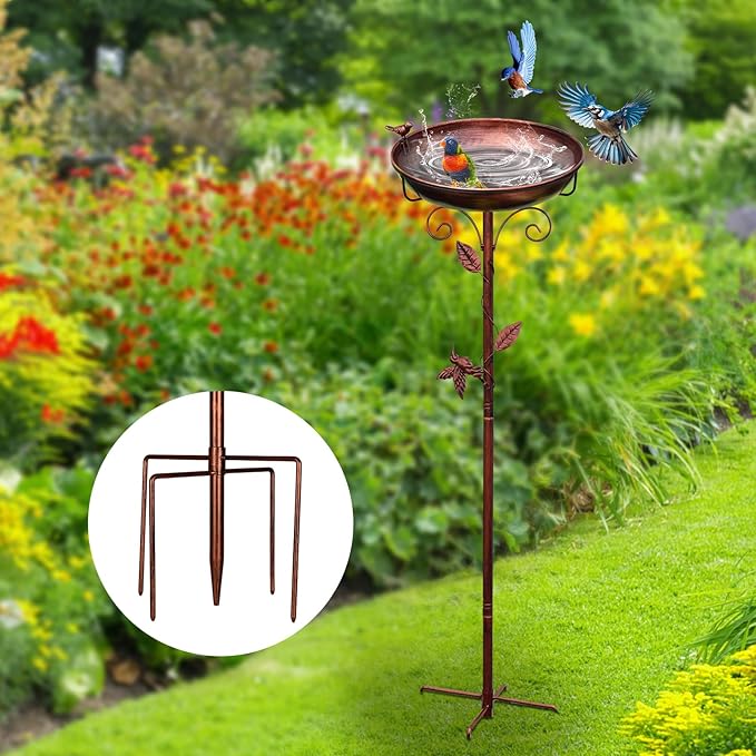 GRECOMEIN 12 Inch Metal Bird Bath for Outside（Bronze）