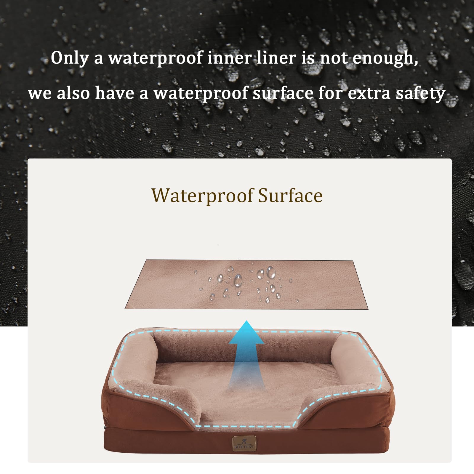 Bedfolks Orthopedic Dog Bed Extra Small, Waterproof Dog Sofa Bed for Small Dogs & Cats, Egg Foam Pet Couch Bed with Removable Washable Cover and Nonslip Bottom, Brown