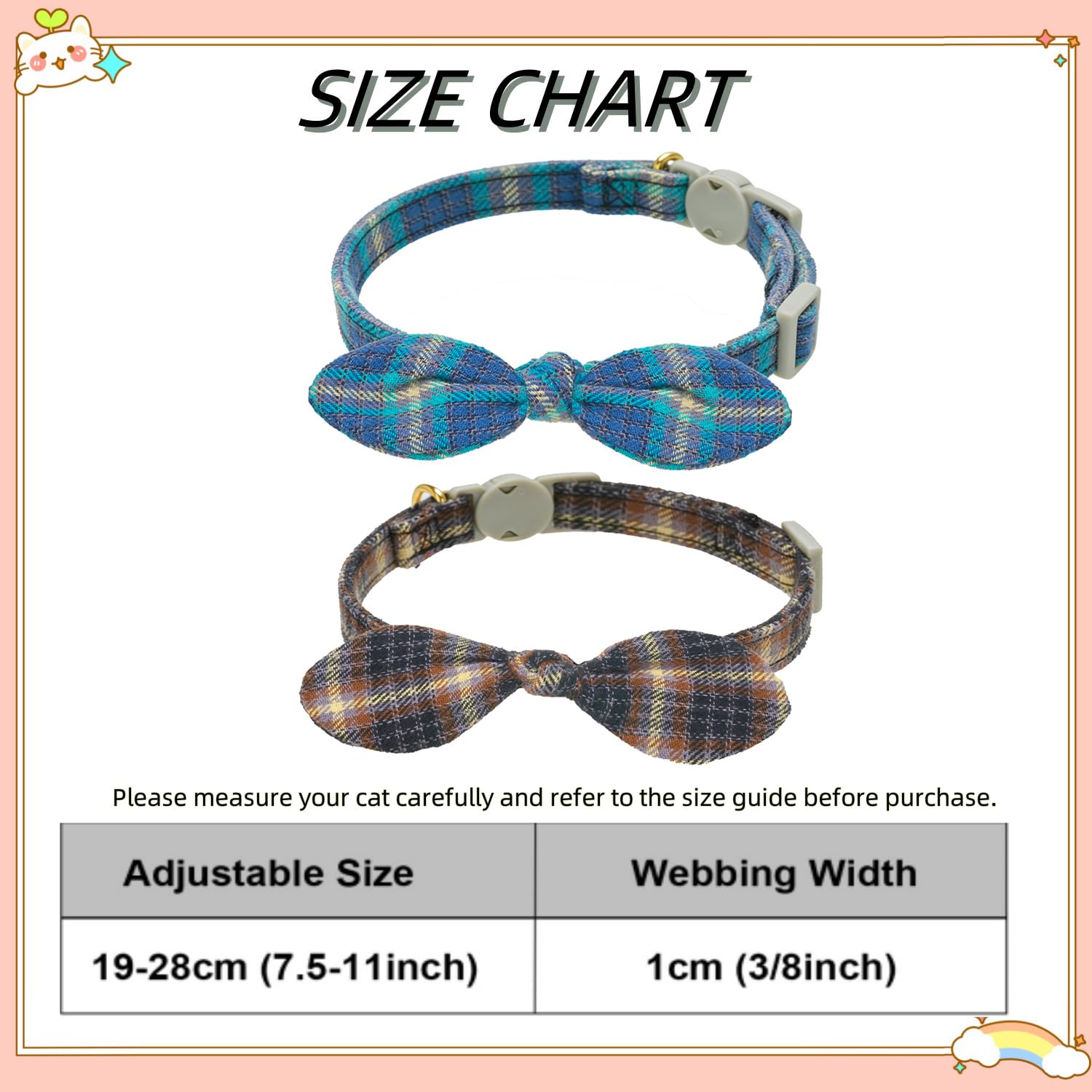 YUDOTE Cotton Bowtie Cat Collar with Bell 2 Pack Plaid Breakaway Kitten Collars with Removeable Bunny Ear Bow(Mocca Tweed+Ocean Blue)