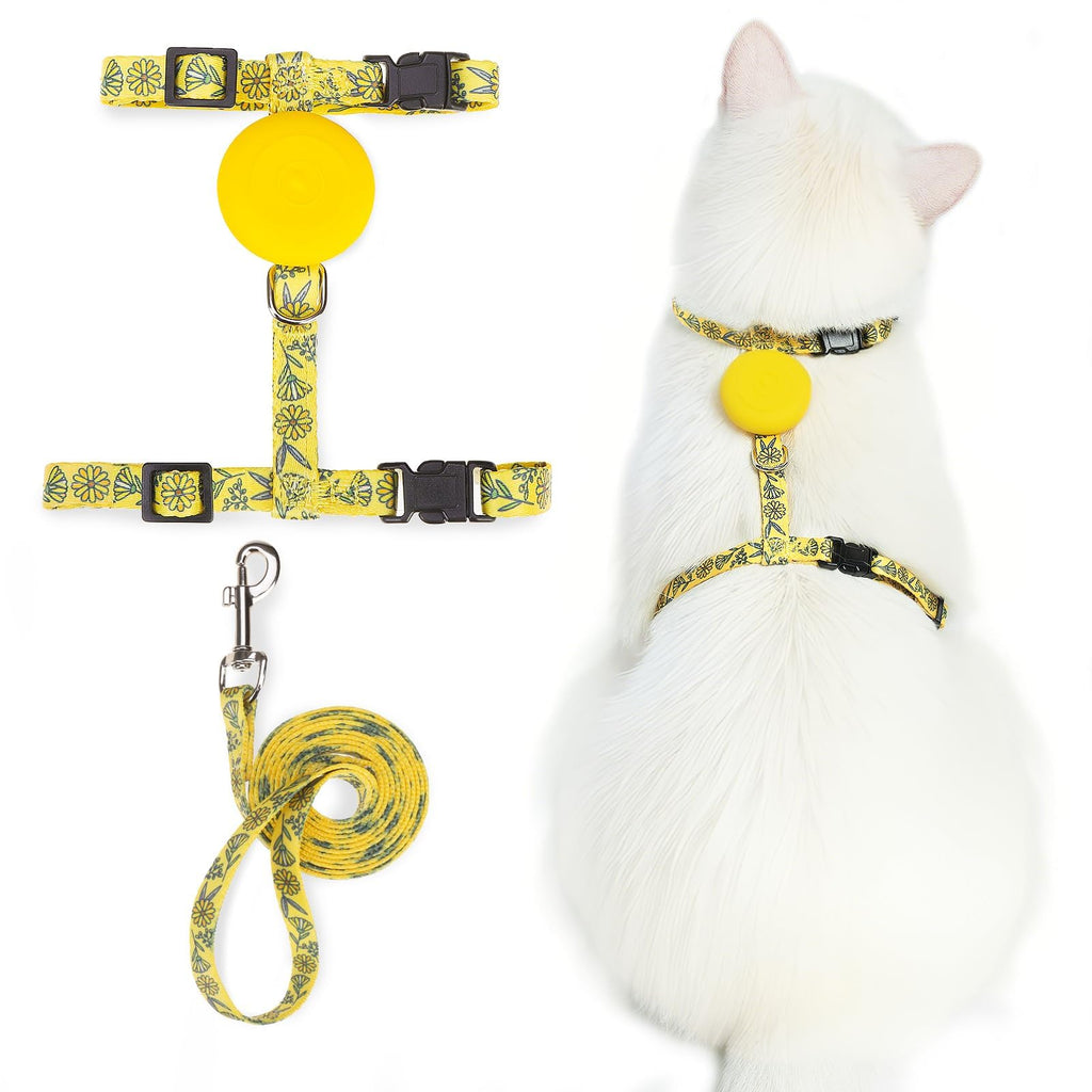 PUPTECK Adjustable Cat Harness and Leash Set Escape Proof Kitten Strap Collar for Walking Travel, Floral Pattern