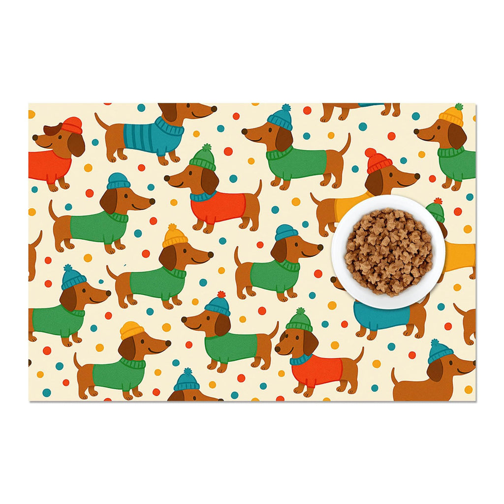 HOMETITUTE Dog Food Mat Dachshund Print Feeding Pad 24 x 16 Inch