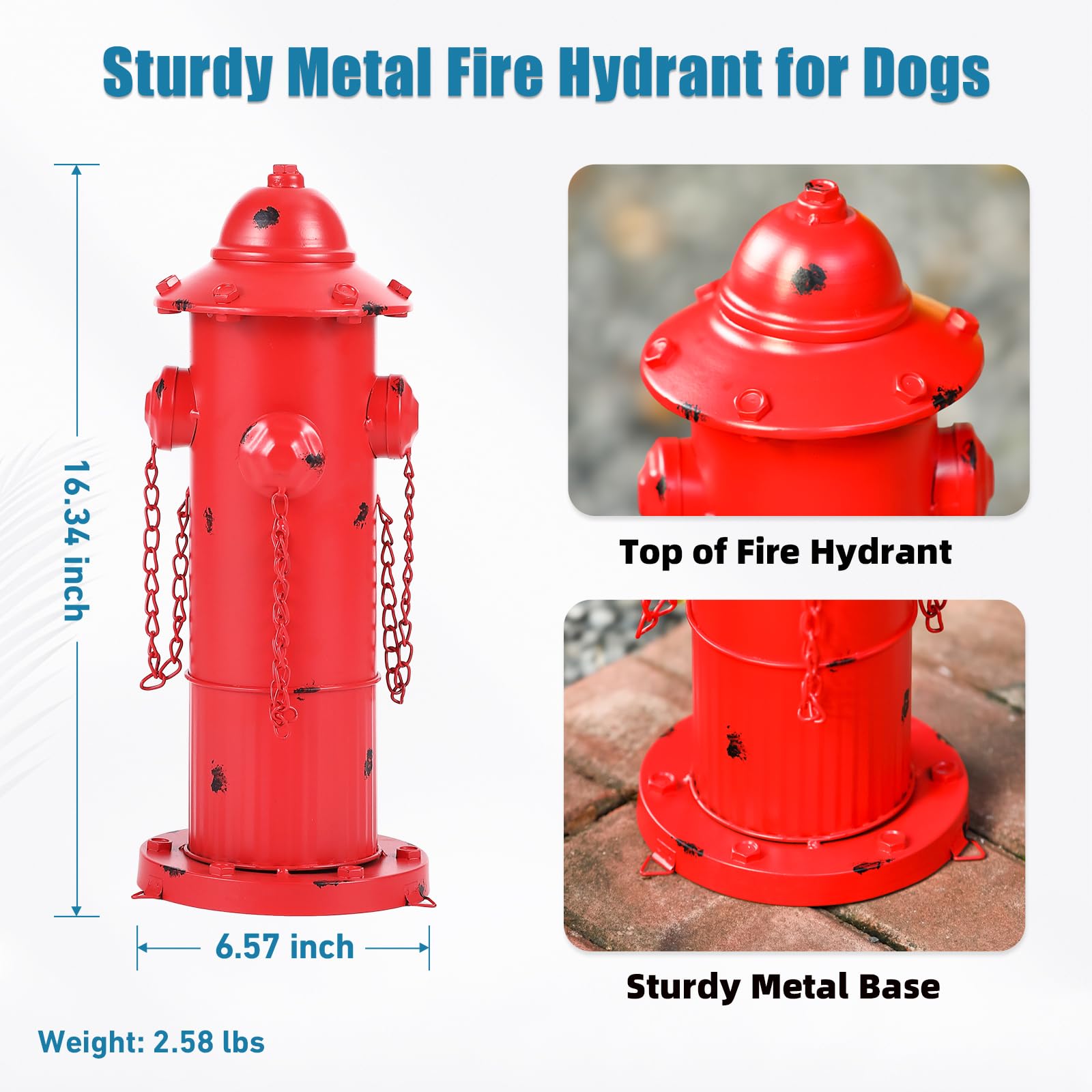 16.3" H Fire Hydrant for Dogs to Pee on, Metal Puppy Pee Post for Dogs