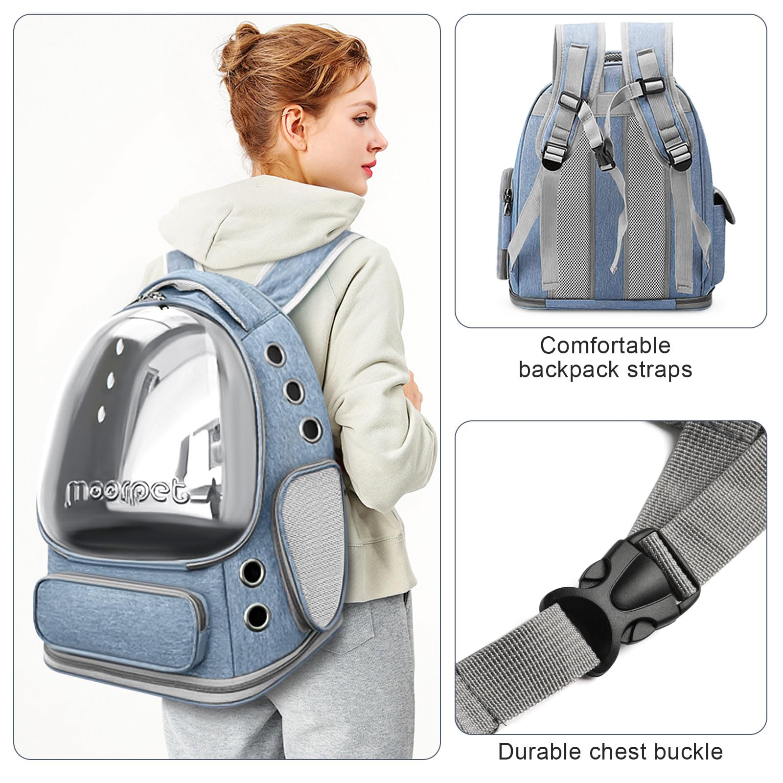 Cat Backpack Carrier, Breathable Cat Bubble Backpack Large Space Cat Carrier Backpack for Kitty Small Dog, Foldable Airline Approved Cat Backpack, Transparent Pet Travel Backpack Up to 20 lbs (Blue)