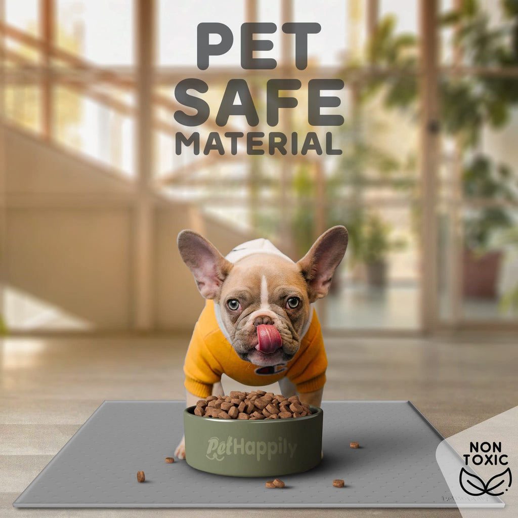 PetHappily Dog Food Mat - Raised Edges Dogs Mat for Food and Water Prevent Spill, Waterproof Cat Food Mats Protect Floors, Easy Clean Dog Bowl Mats for Food and Water, Silicone Pet Feeding Placemats