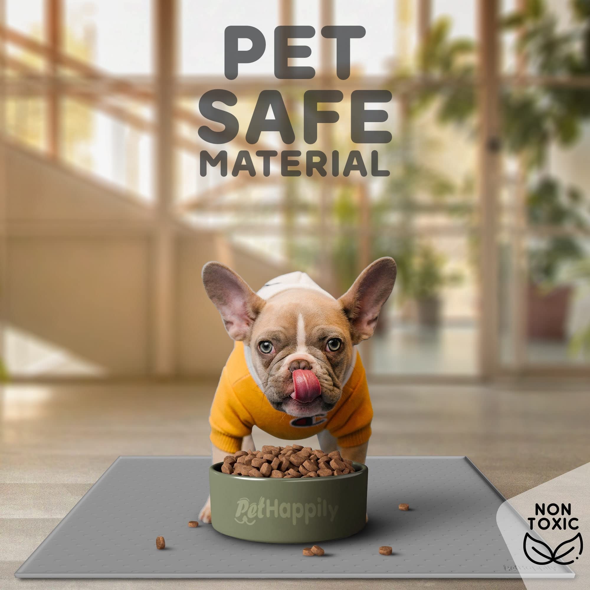 PetHappily Dog Food Mat - Raised Edges Dogs Mat for Food and Water Prevent Spill, Waterproof Cat Food Mats Protect Floors, Easy Clean Dog Bowl Mats for Food and Water, Silicone Pet Feeding Placemats