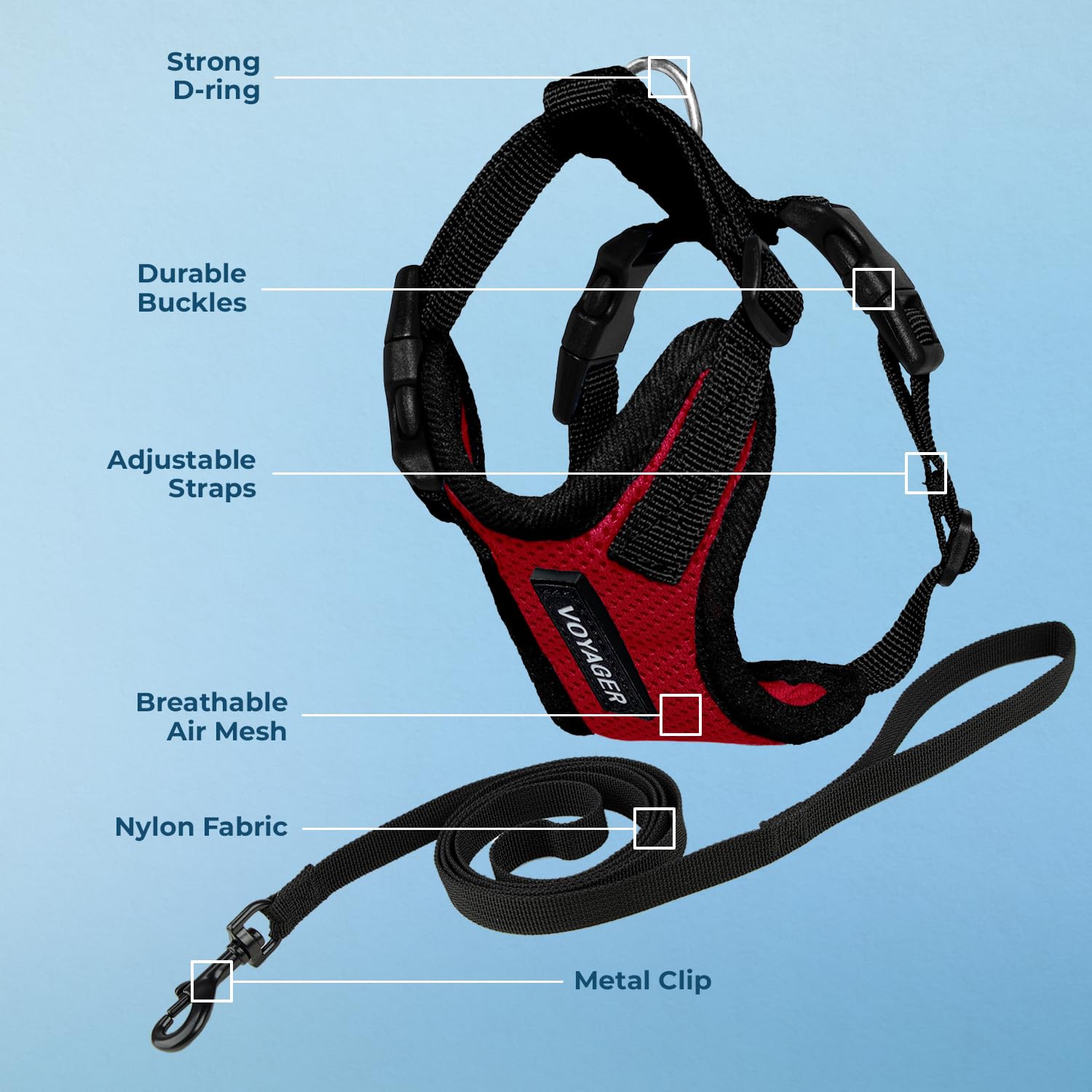 Voyager Escape-Proof Step-in Lock Cat Harness & 5ft Neoprene-Handle Leash Set All-Weather Mesh with Reflective Stitching for Small to Large Cats by Best Pet Supplies, Red/Black Trim, XXXS