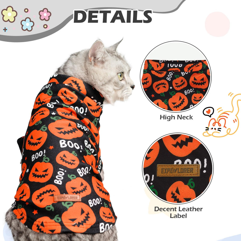 EXPAWLORER Halloween Cat Sweater Warm Fleece Pet Clothes for Cats Only