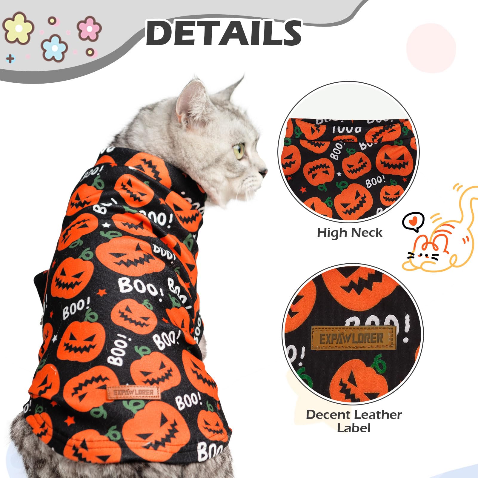 EXPAWLORER Halloween Cat Sweater Warm Fleece Pet Clothes for Cats Only