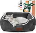 Cat Dog Bed for Pets, Rectangle Pet Bed Gift for Puppy and Kitten, Machine Washable Calming Fluffy Pet Couch Sofa for Indoor Outdoor, Portable Soft Cat Bed with Non-Slip Bottom (Small, Dark Grey)