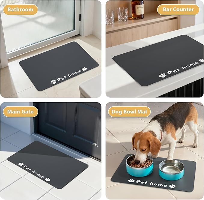 WENBOKMIN Dog Food Mat, Diatom Ooze Cat Water Mats Non Slip for Floors Waterproof and Water Absorption, Easy to Clean-Paw (15.5" H*23.5" L)